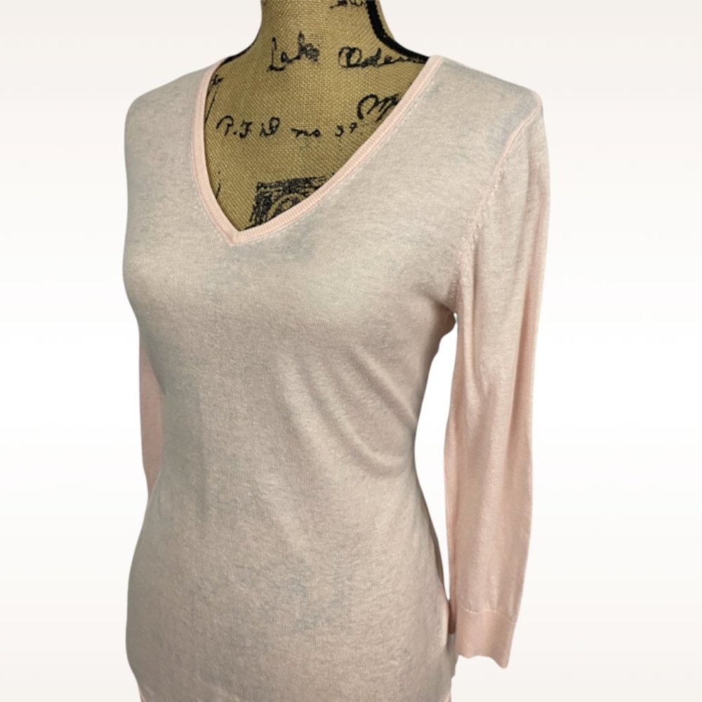 Blush pink Banana Republic linen blend top, sheer back SMALL